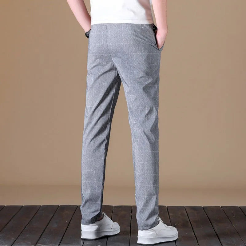 Men's Summer Thin Ice Silk Casual Quick Dry Elastic Pants Breathable Loose Straight Leg Sporty Comfortable Lightweight Trousers